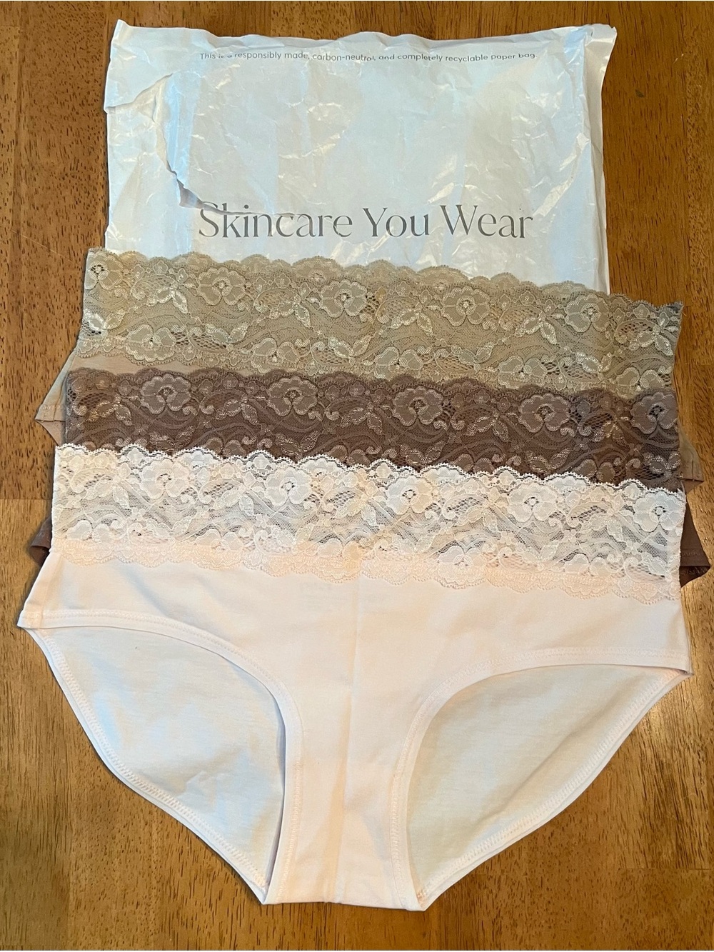 Pact - Lace-Waist - Cotton Briefs in Pink, Tan, and Brown - 3-Pack